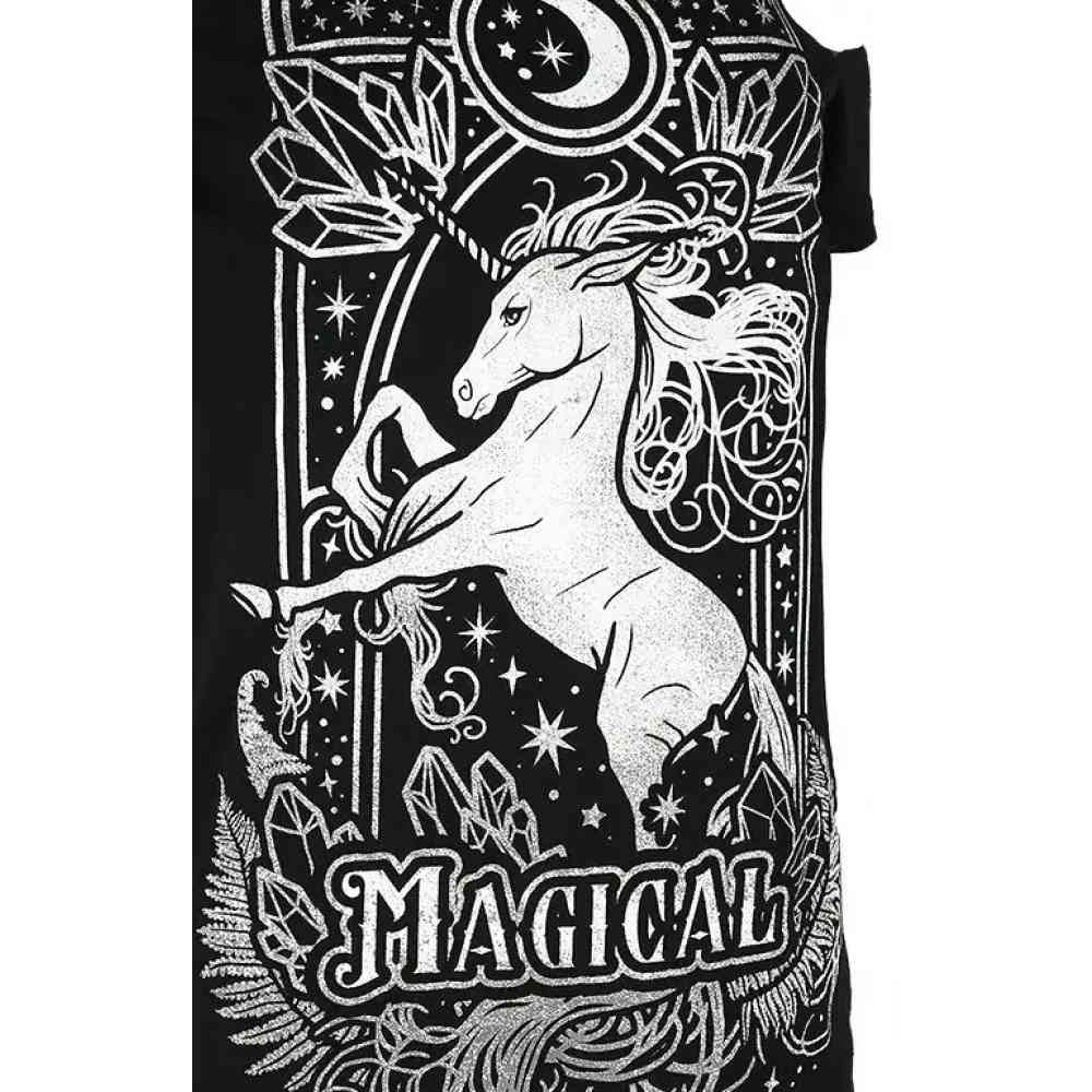Restyle - Magical Unicorn Cold Shoulder Ladies Tshirt - Black